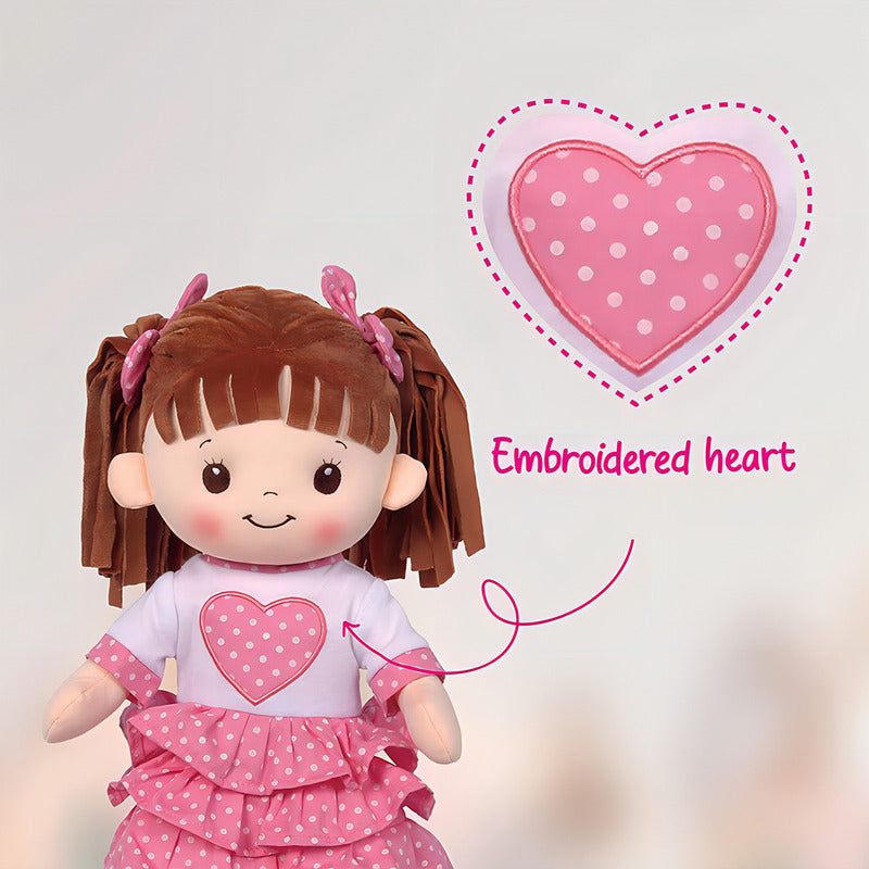 Muñeca De Trapo Y Tela Lorena Color Rosa Vestido Con Corazón