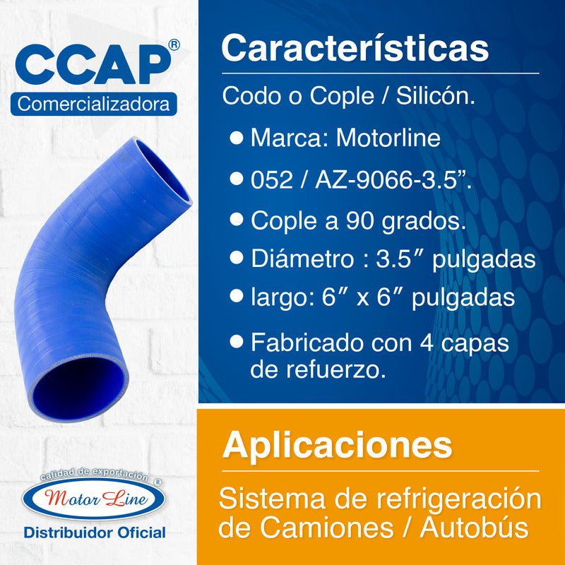 052 / Codo Silicón / Cople 90 Grados / 6 X 6  Diámetro 3.5 Azul