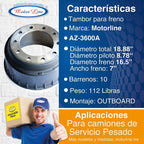 001 / Tambor / 18.88 X 7.60 / 10 Barrenos / Gunite 3600 A