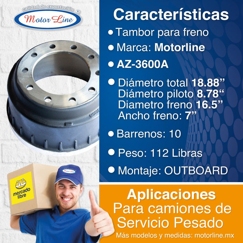 001 / Tambor / 18.88 X 7.60 / 10 Barrenos / Gunite 3600 A