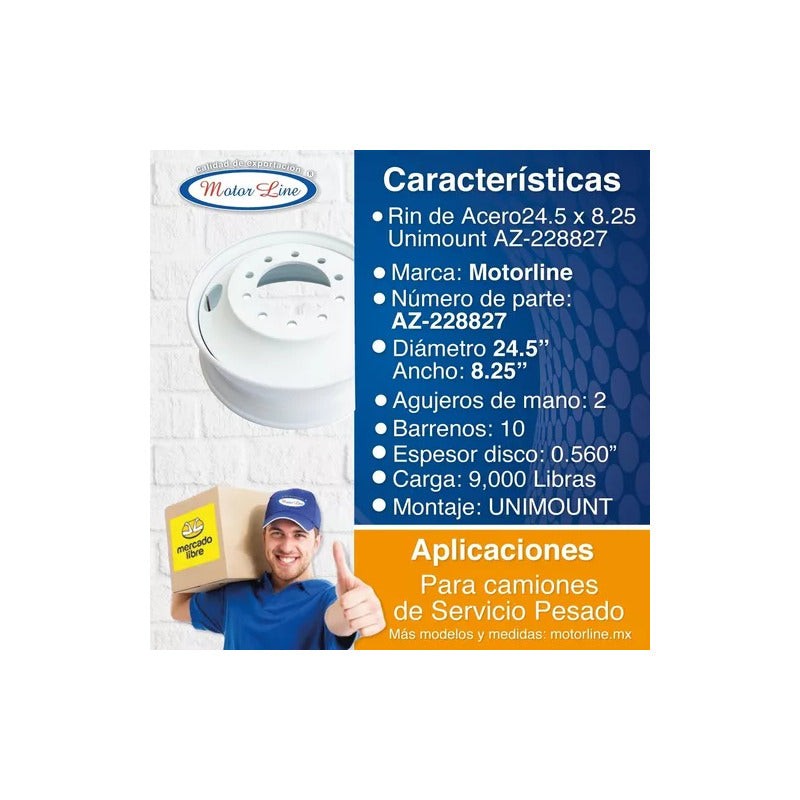005 / Rin Acero Unimount/ 24.50 X 8.25 In/ 9000 Lb Az-228827 Blanco