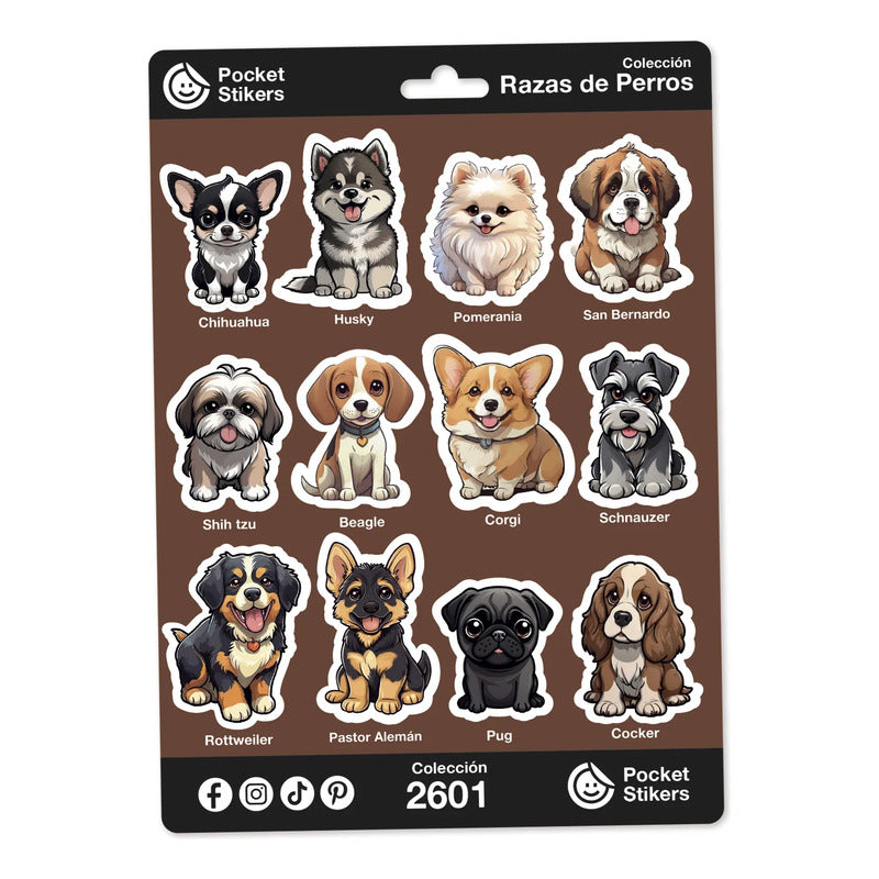 10 Planillas Stikers Calcomanias Pegatinas Razas Perros Cute