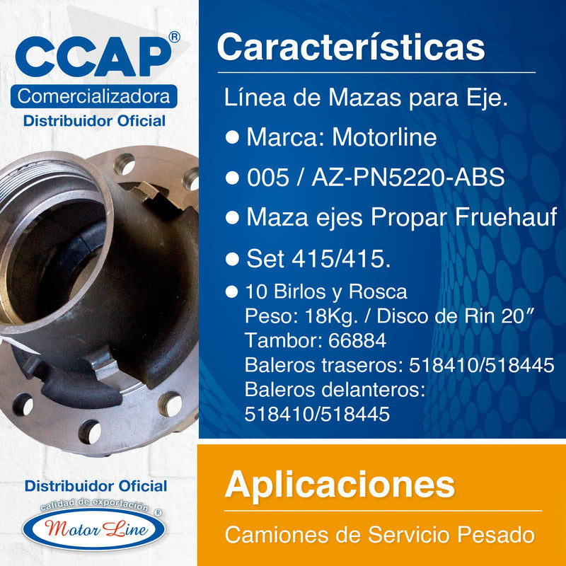 005 / Maza Eje Propar Freuehauf  10 Birlos Abs Set 415/415