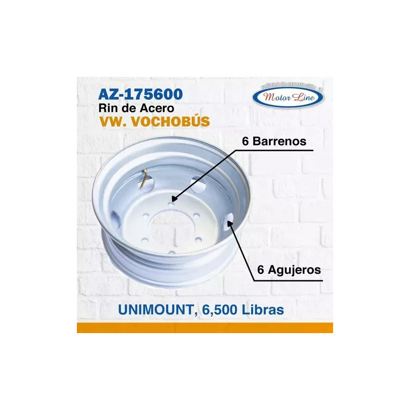 Rin Motorline Acero Unimount 17.5  X 6  Para Vw Blanco