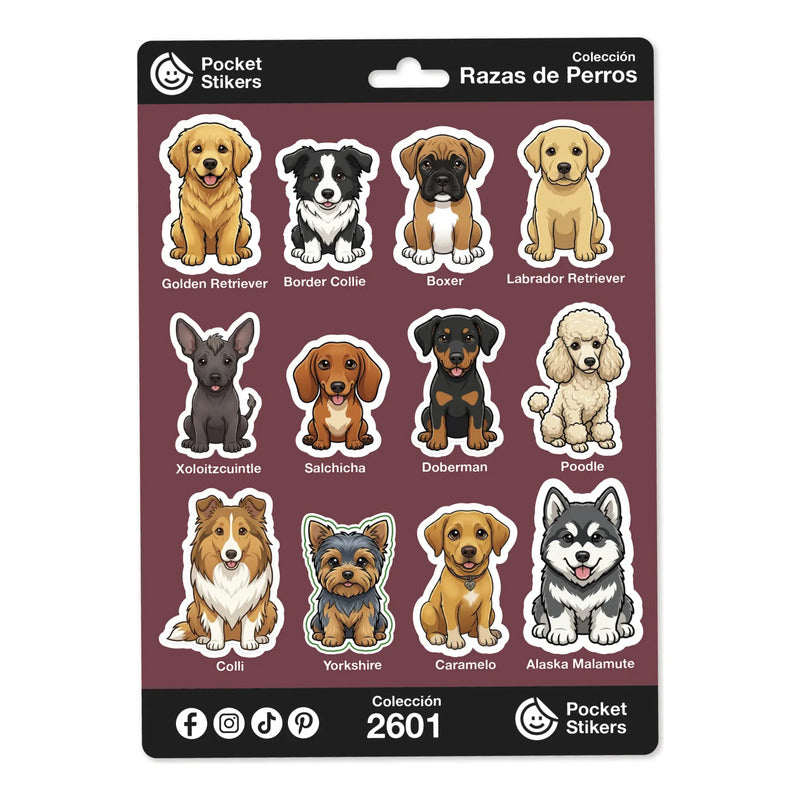 10 Planillas Stikers Calcomanias Pegatinas Razas Perros Cute