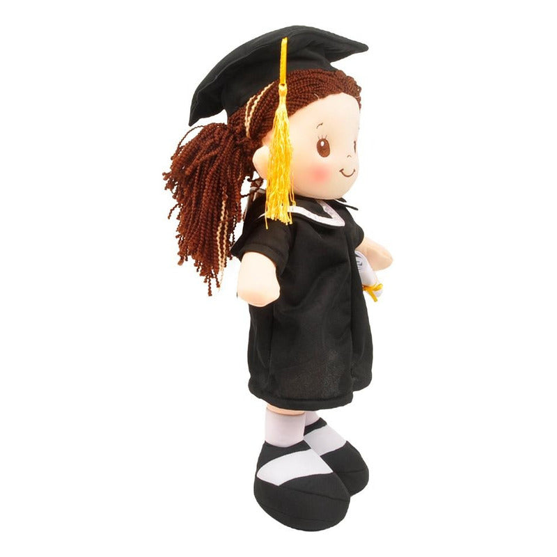 Muñeca Tela Linzy Toys Leea Graduación 40 Cm Con Diploma