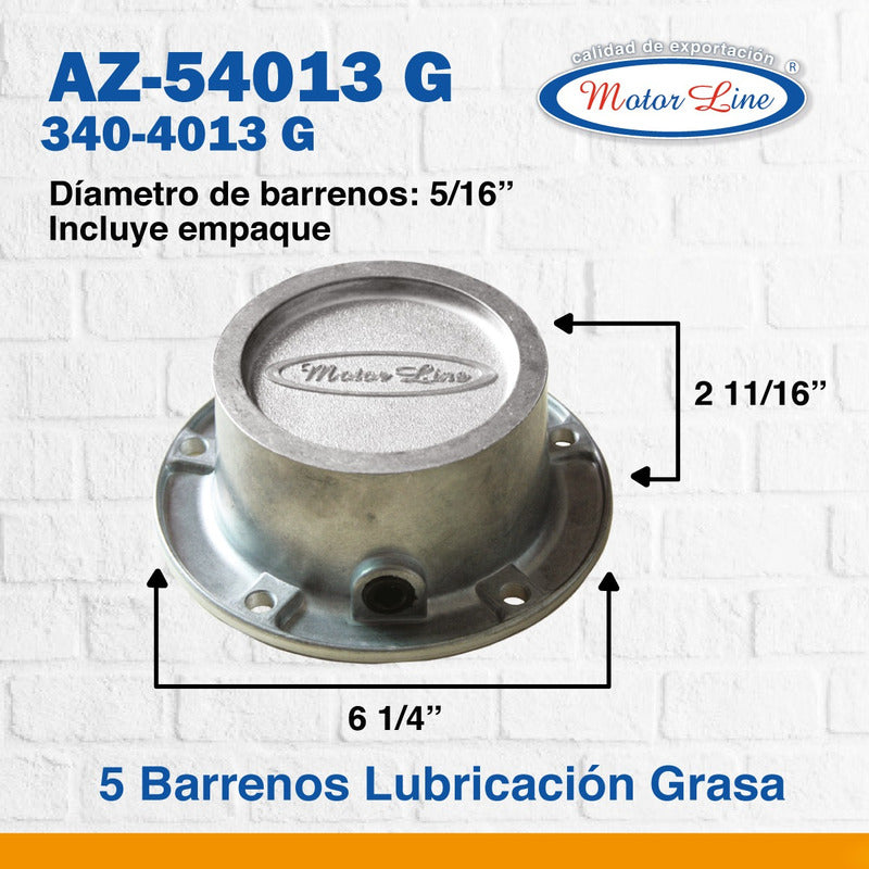 004 / Tapa Maza / Hub Cap / Grasa / 5 Barrenos / 6.25