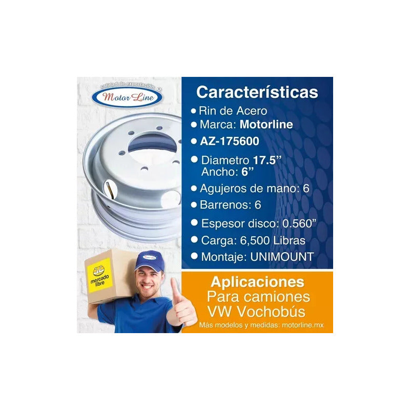 Rin Motorline Acero Unimount 17.5  X 6  Para Vw Blanco