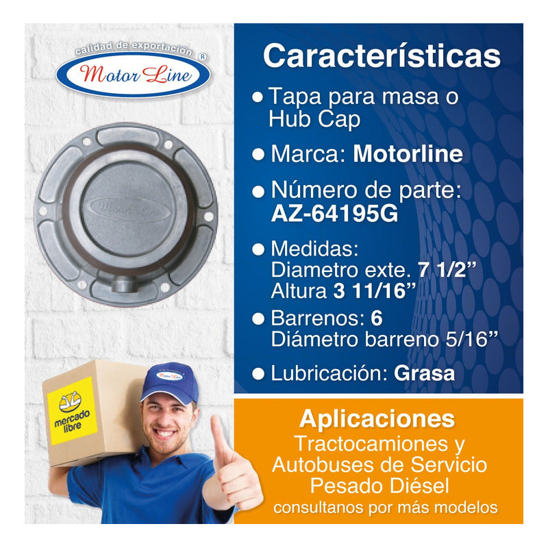 014 / 4 Tapas Maza / Hub Cap / 6 Barre / Grasa / Diám. 7.5