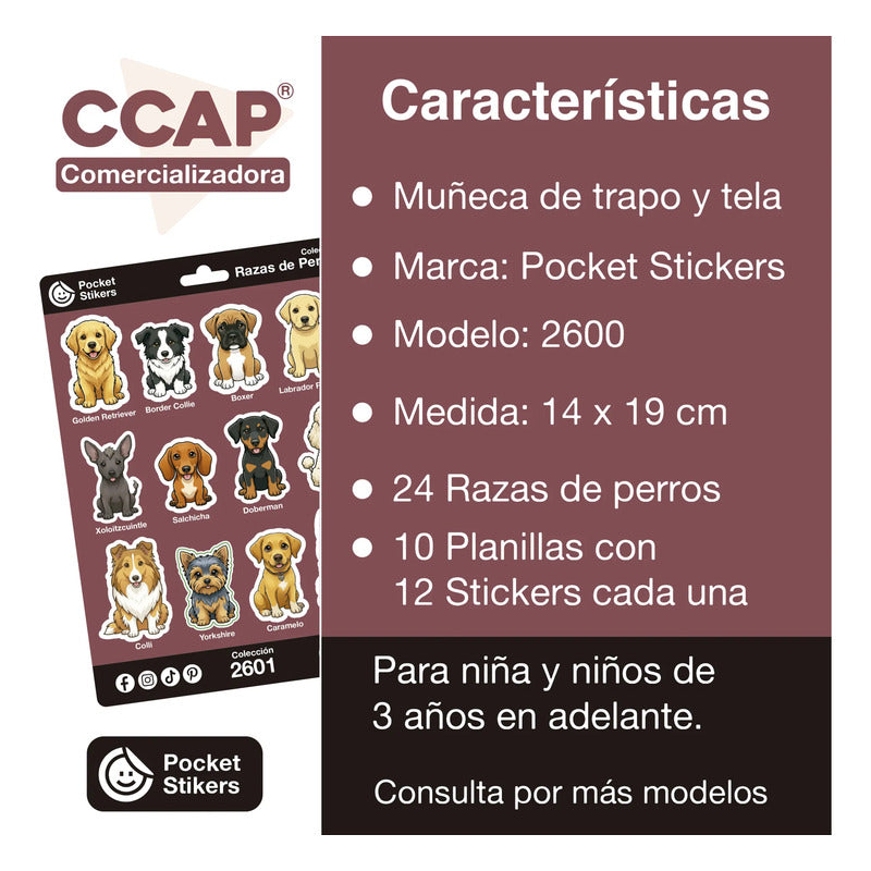 10 Planillas Stikers Calcomanias Pegatinas Razas Perros Cute