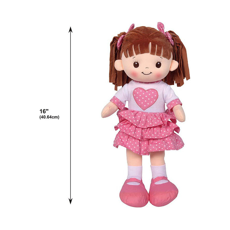 Muñeca De Trapo Y Tela Lorena Color Rosa Vestido Con Corazón