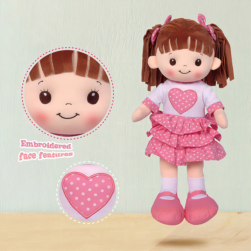 Muñeca De Trapo Y Tela Lorena Color Rosa Vestido Con Corazón