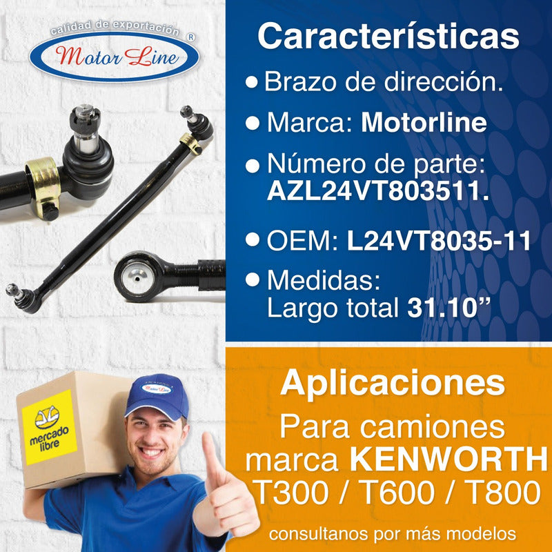 002 / Brazo Dirección  Largo: 28.5 / Kenworth T300 T600 T900