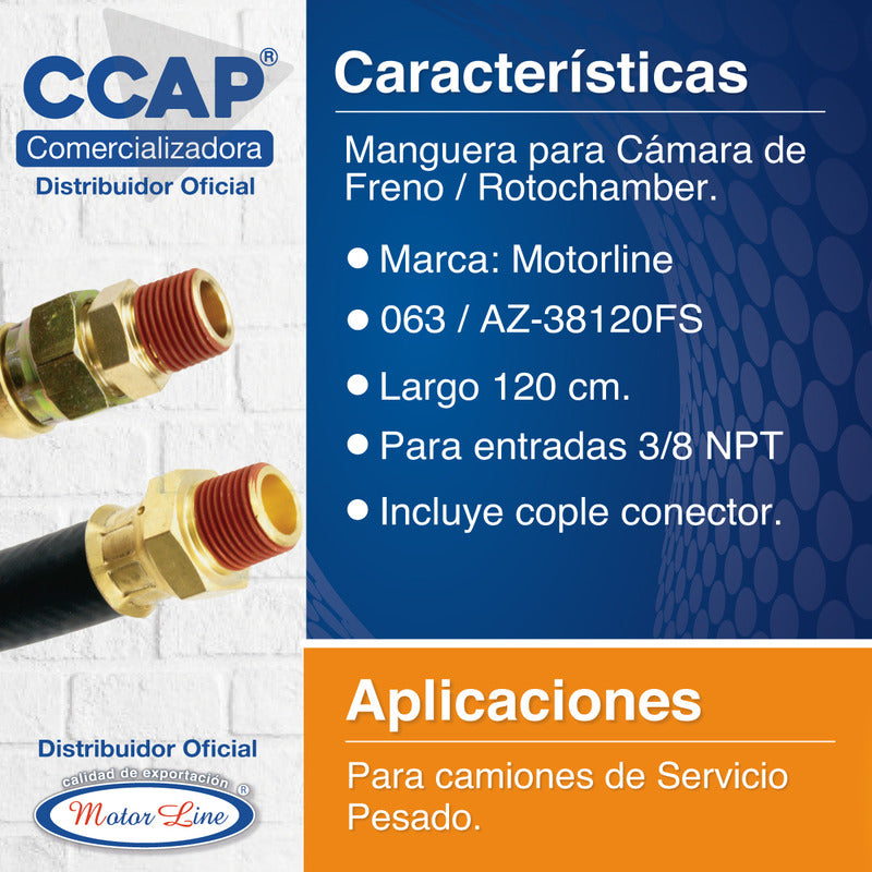 063 / 2 Mangueras Frenos Aire Rotochamber Armada 120cm 3/8