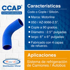 050 / Codo Silicón / Cople 90 Grados / 6 X 6  Diámetro 2.5  Azul