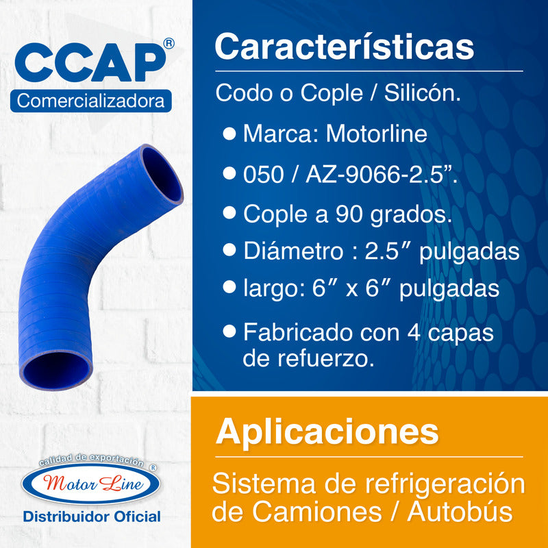 050 / Codo Silicón / Cople 90 Grados / 6 X 6  Diámetro 2.5  Azul