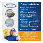 006 / Tapa Maza / Hub Cap / Grasa / 6 Barrenos / Diám. 5.25