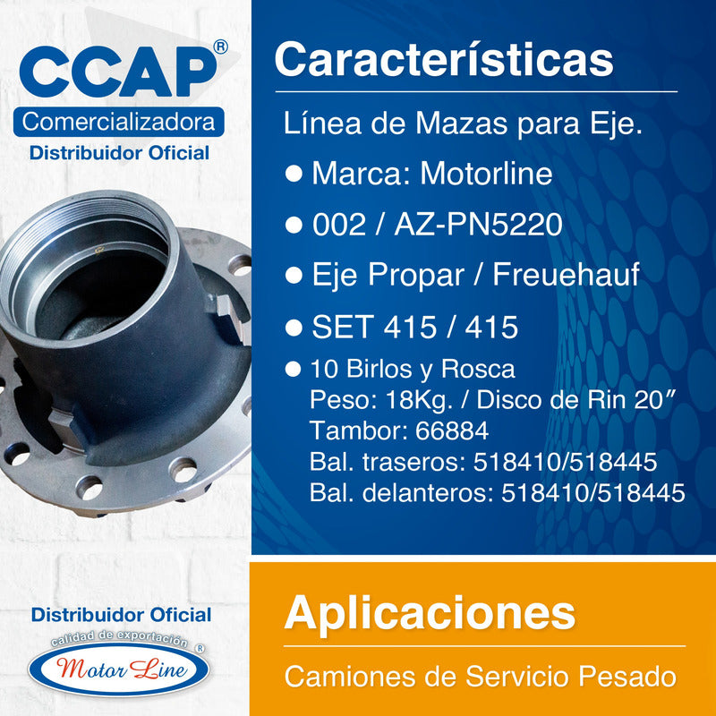 002 / Maza Eje Propar Freuehauf  10 Birlos Rosca Set 415/415