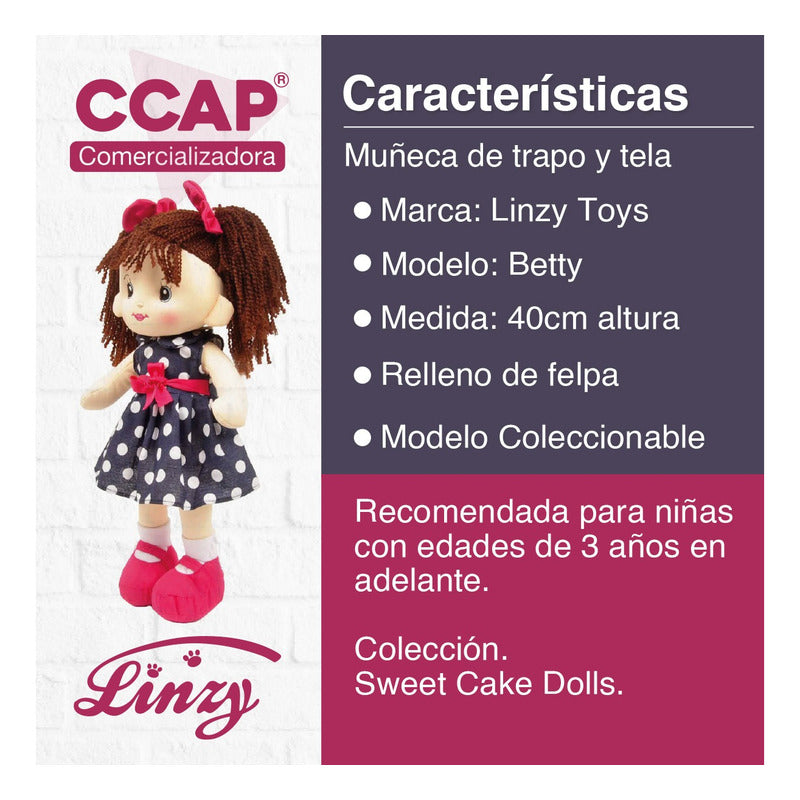 Muñeca De Trapo Y Tela / Betty Blue / Linzy Toys